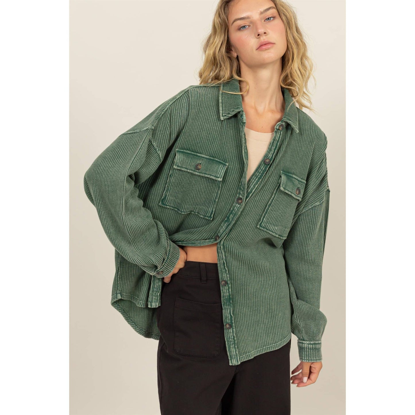 Waffle Oversized Button Up Shacket