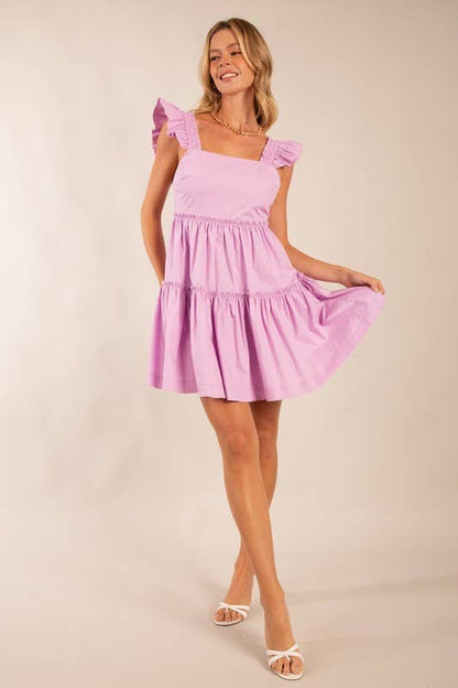 Lilac Tiered Dress with Ruffle Straps