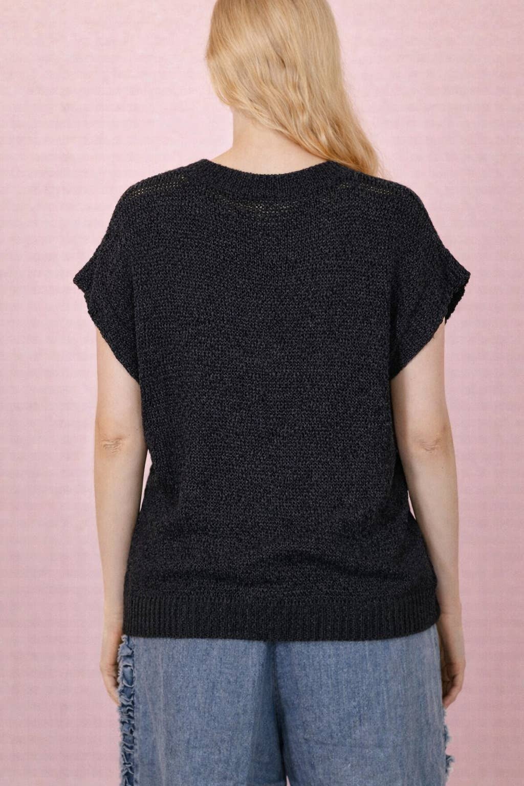 12W3653N-Button Down Solid Knit Summer Sweater Top