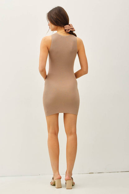 RIBBED ROUND NECK SWAEATER TANK DRESS