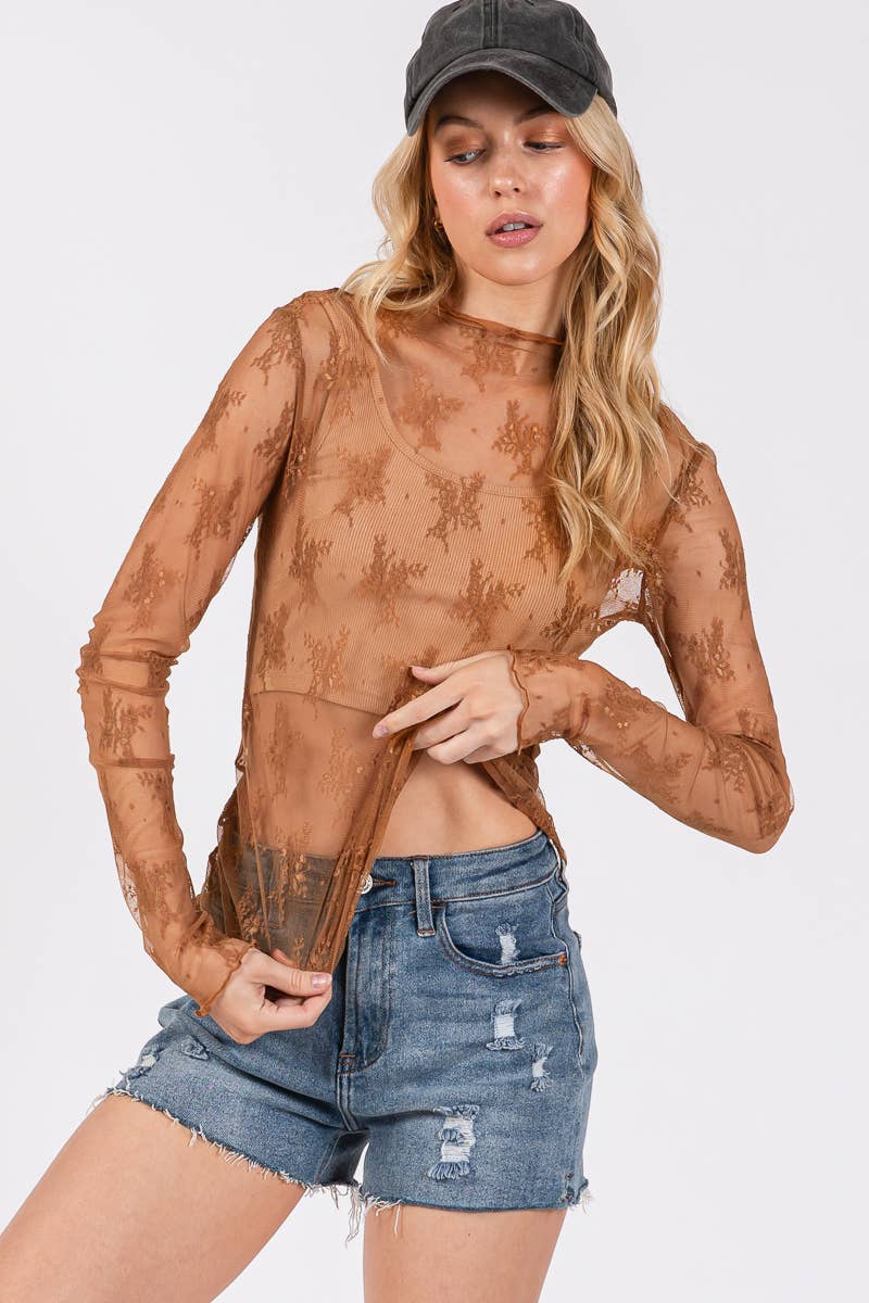 LONG SLEEVE FLORAL LACE TOP