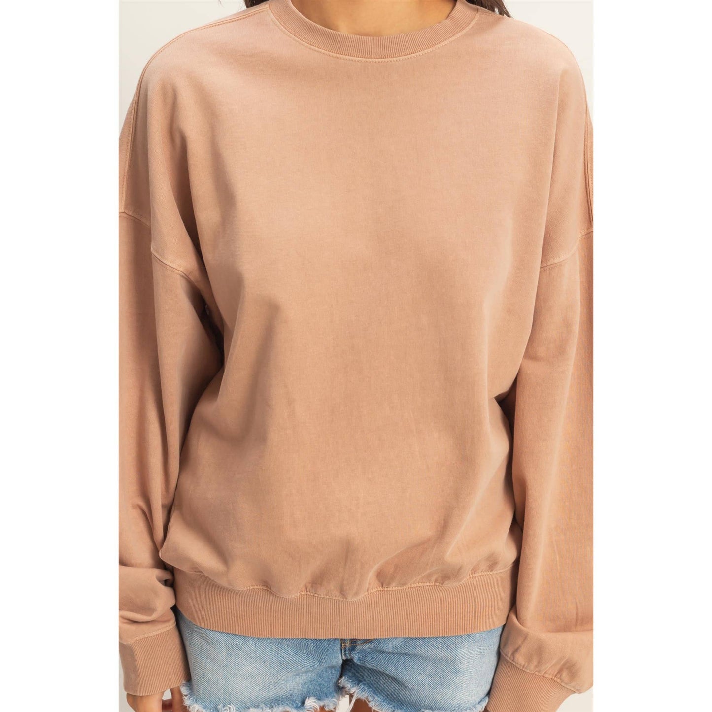 Ribbed Crew Neck Sweatshirt