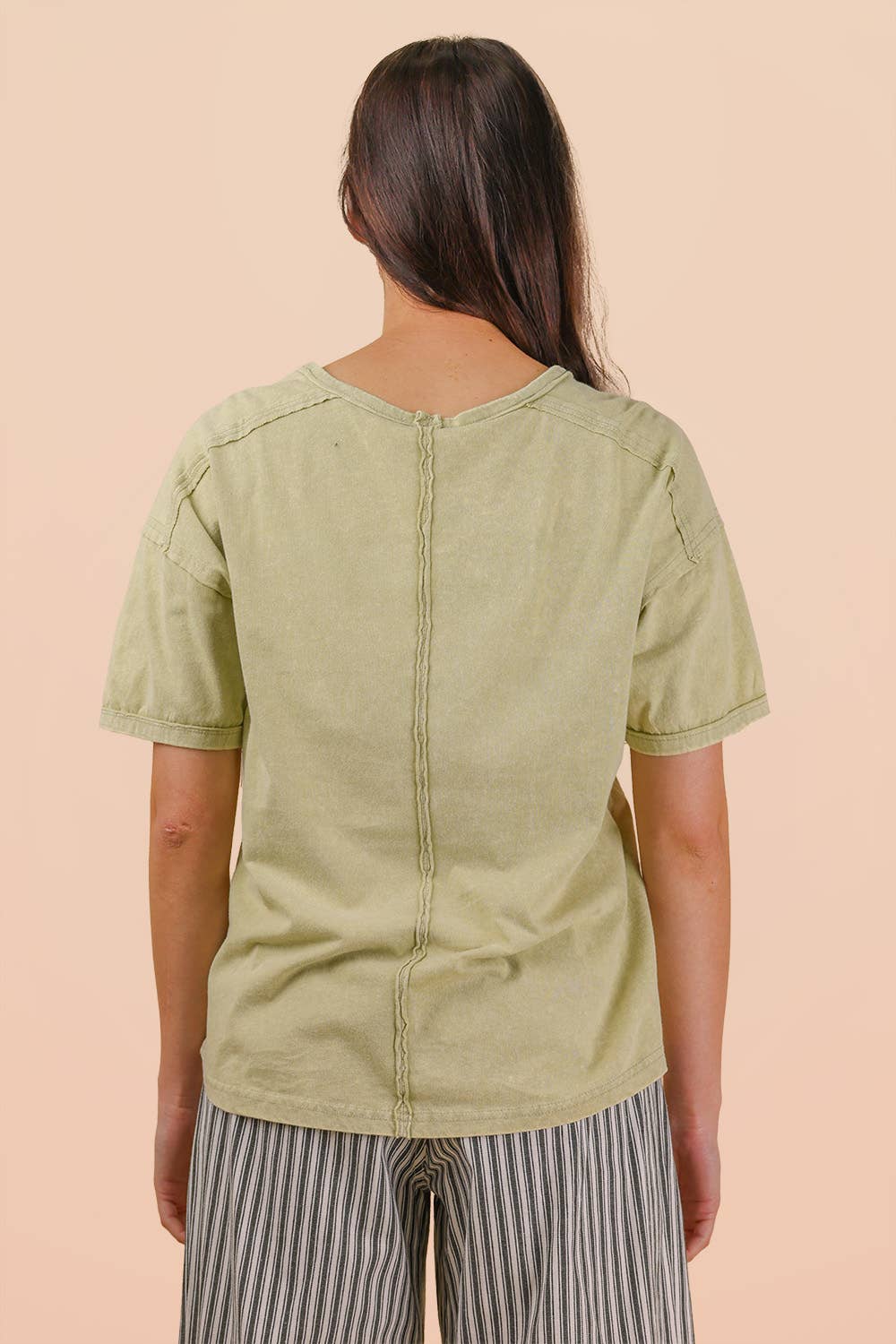 NT11108-Mineral Washed Knit Top with Pocket