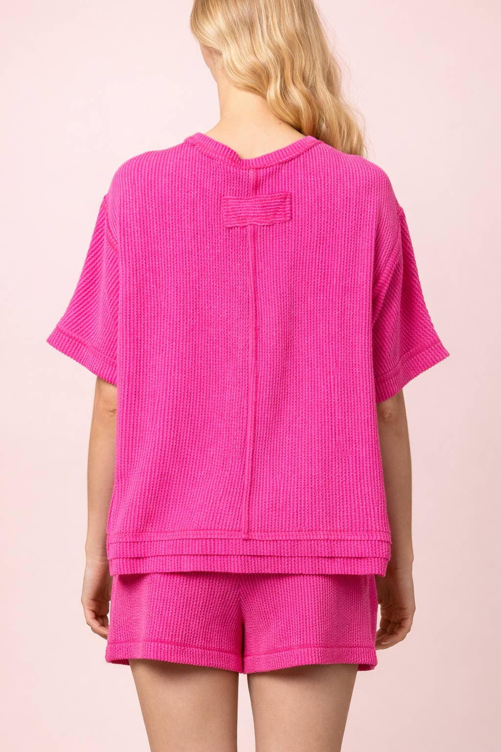 NT12686SET-Ribbed Knit Comfy Top & Shorts Set