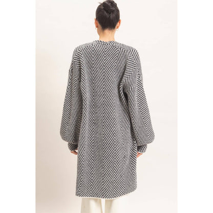 Herringbone Pattern Open-Front Cardigan