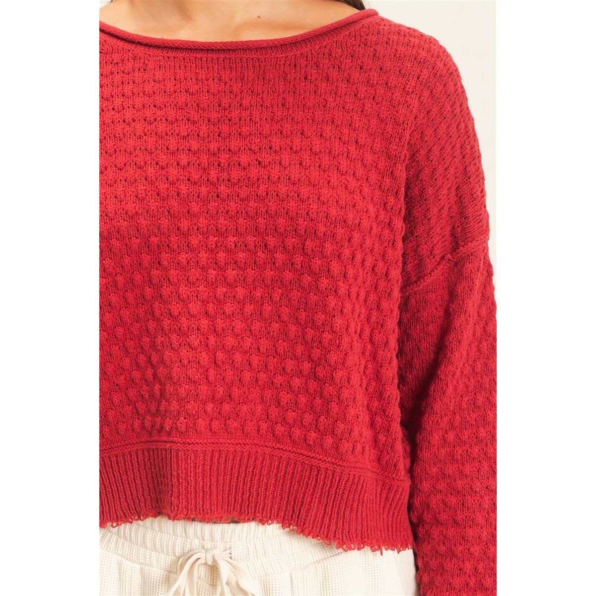Textured Boat Neck Sweater