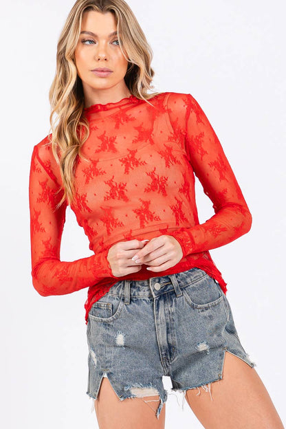 LONG SLEEVE FLORAL LACE TOP