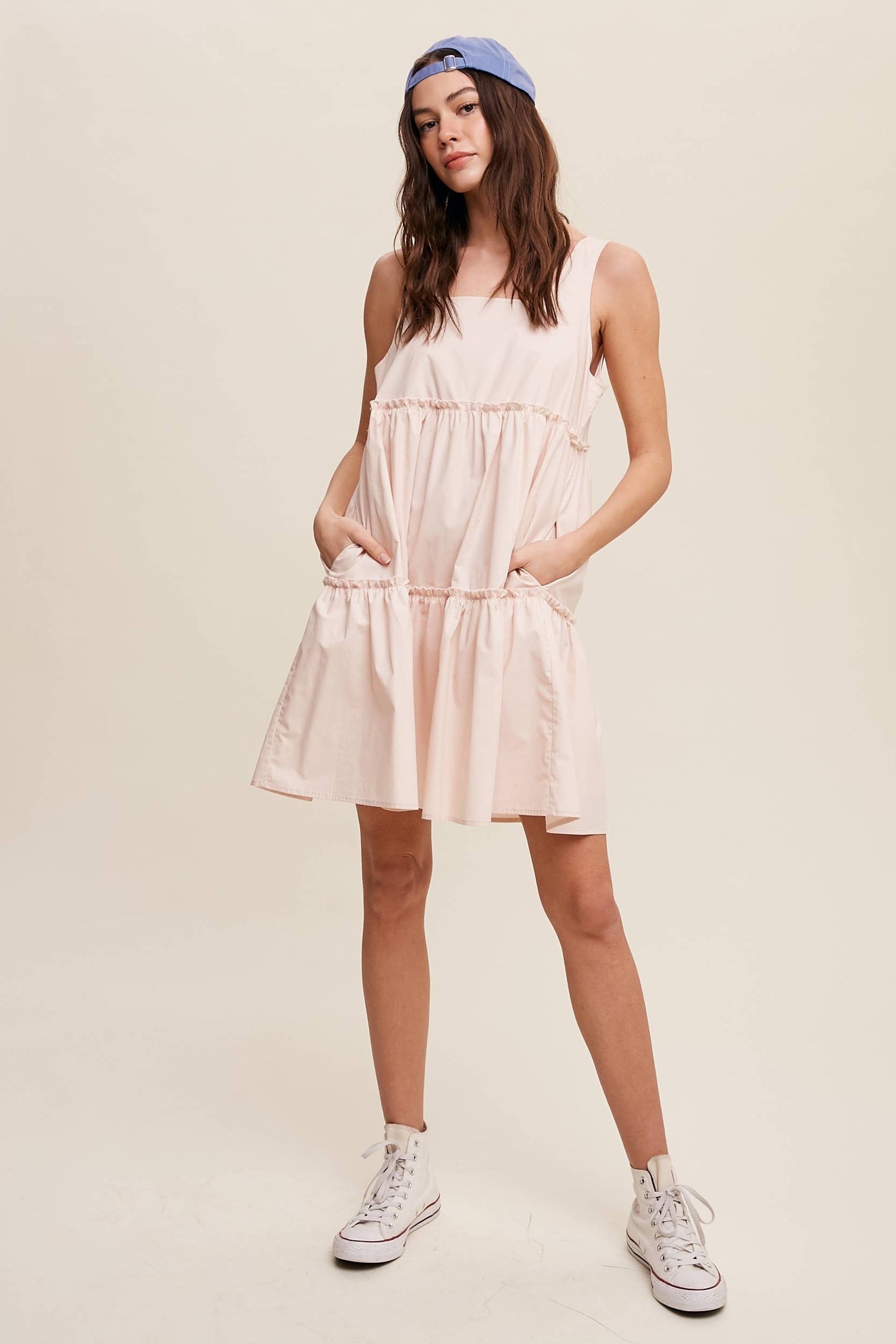 Tiered Square Neck Poplin Dress
