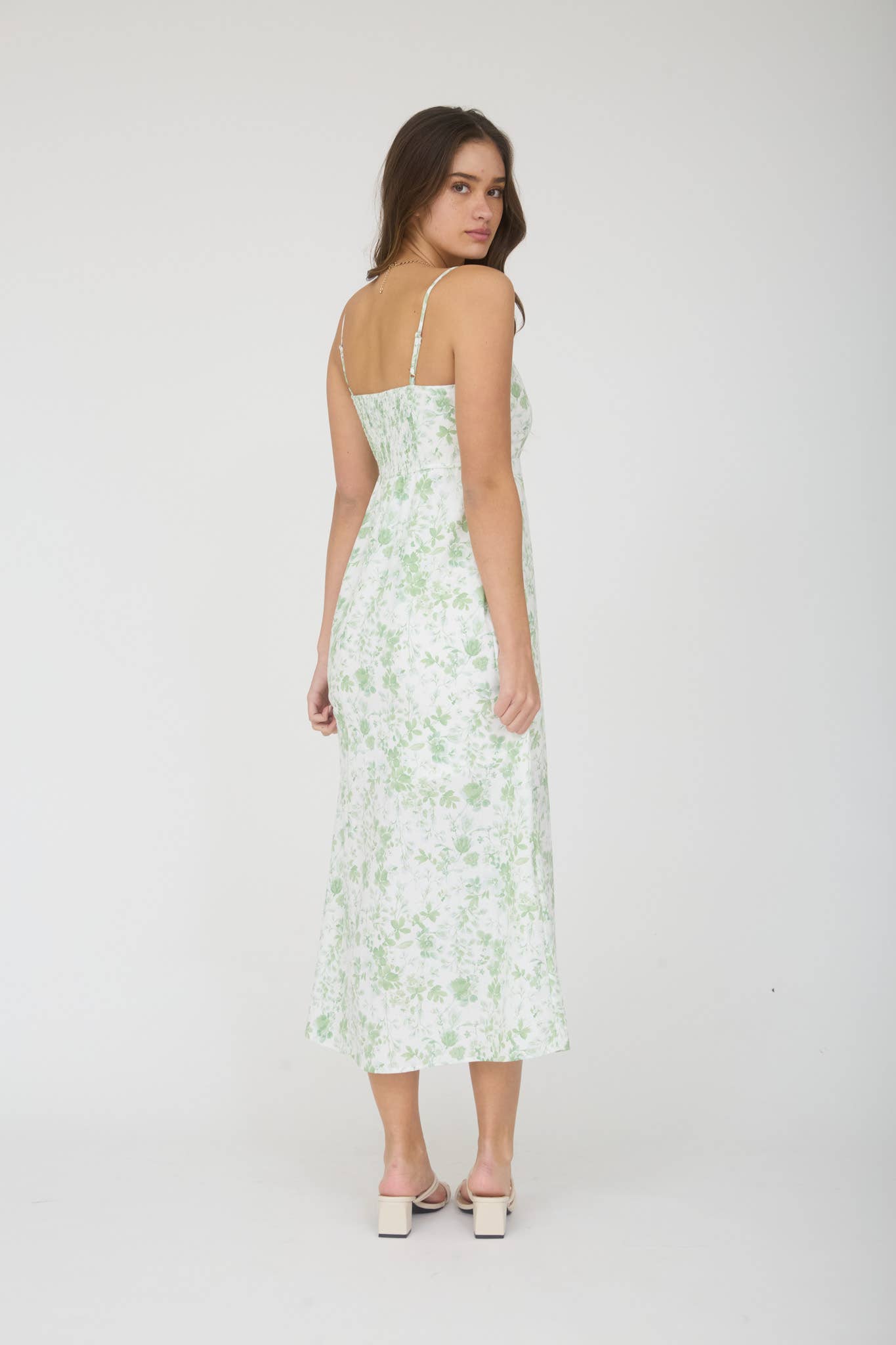 WATERCOLOR FLORAL SPAGHETTI STRAP MIDI DRESS