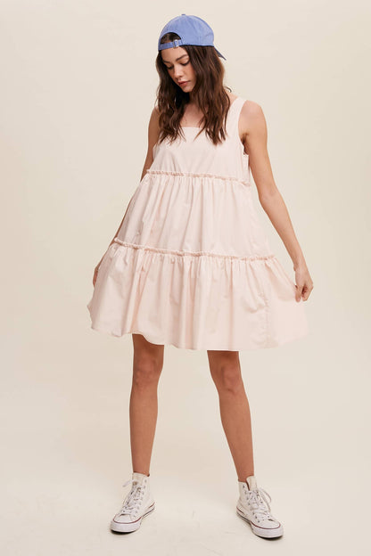 Tiered Square Neck Poplin Dress