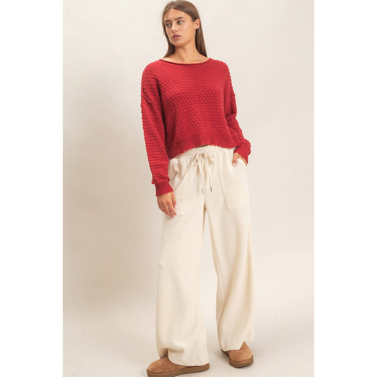 Textured Boat Neck Sweater