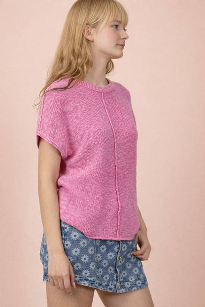 12W3342N-Mineral Washed Knit Casual Sweater Top