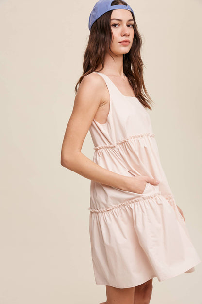 Tiered Square Neck Poplin Dress