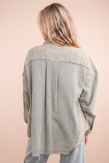NJ90360-Mineral Washed Oversized Gauze Shacket Jacket