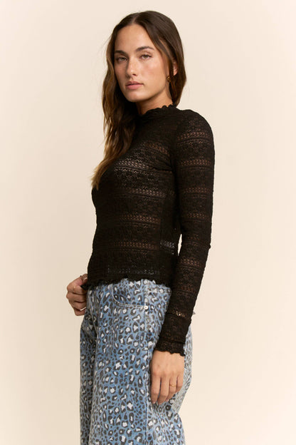 Striped Lace Mock Neck Top