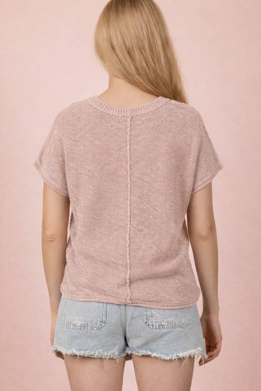 12W3342N-Mineral Washed Knit Casual Sweater Top