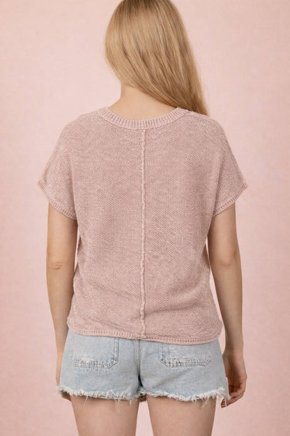 12W3342N-Mineral Washed Knit Casual Sweater Top
