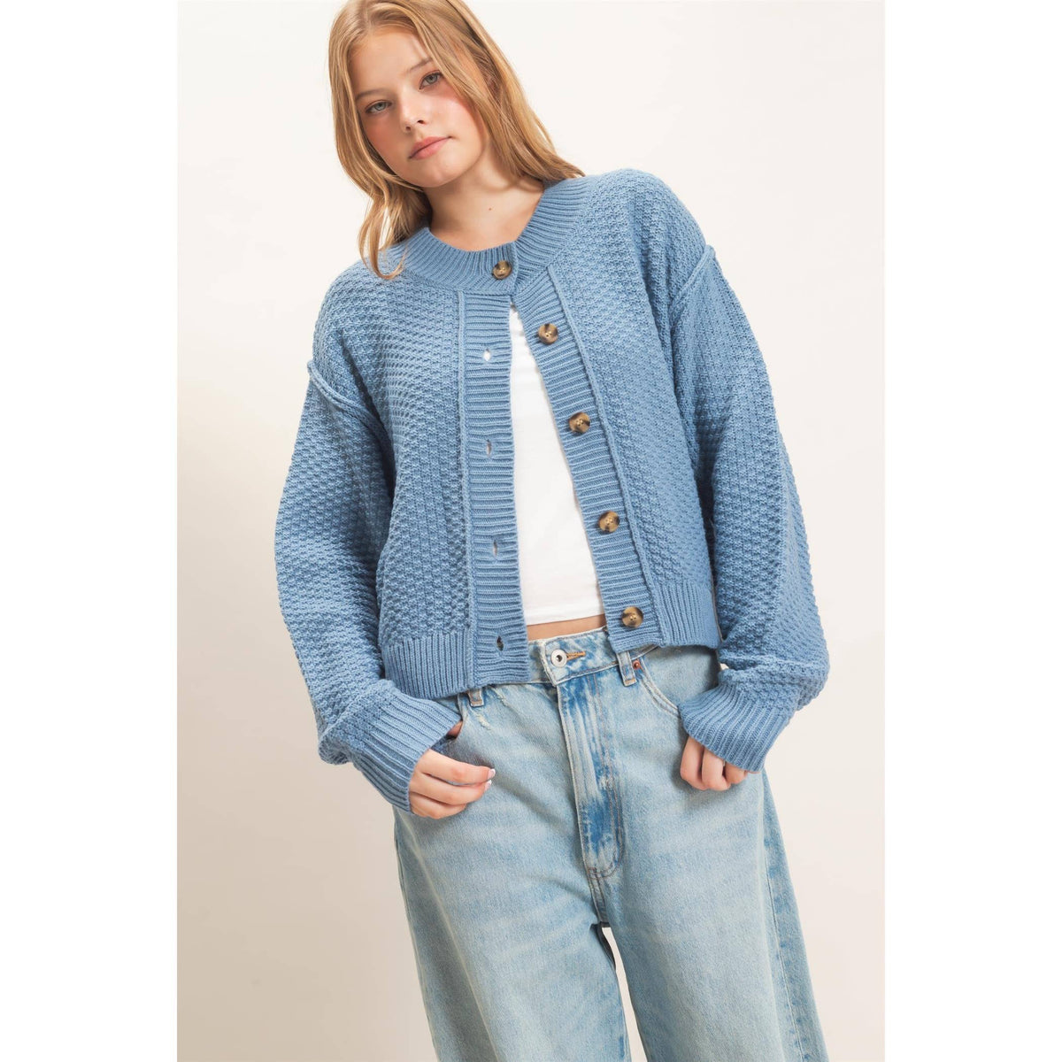 Textured Knit Button-Front Cardigan