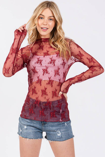 LONG SLEEVE FLORAL LACE TOP