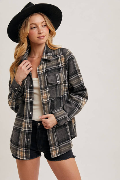 BUTTON DOWN PLAID SHACKET