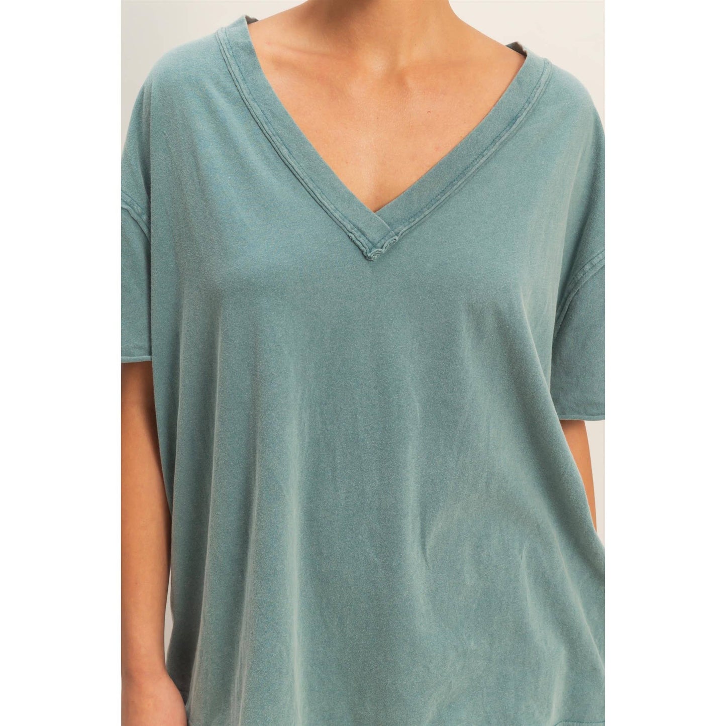 Washed V-Neck Oversized Tee