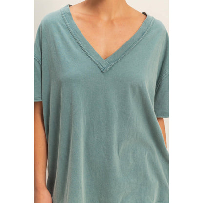 Washed V-Neck Oversized Tee