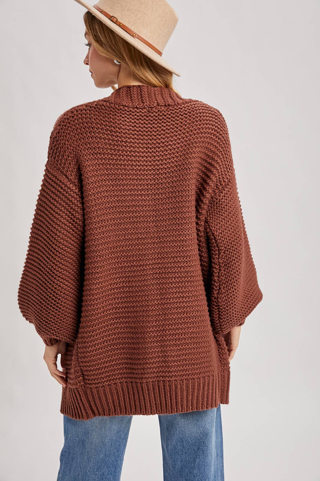 CHUNKY CABLE LANTERN SLEEVE CARDIGAN