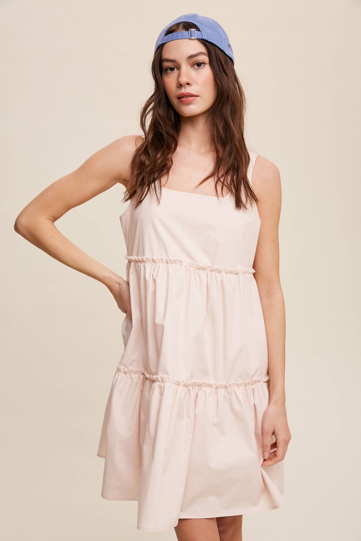 Tiered Square Neck Poplin Dress