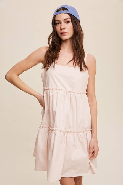 Tiered Square Neck Poplin Dress