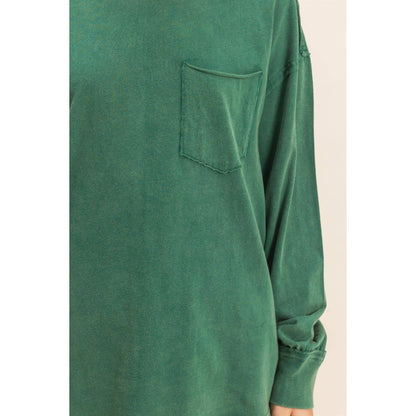 Oversized Washed Long Sleeve Pocket Tee