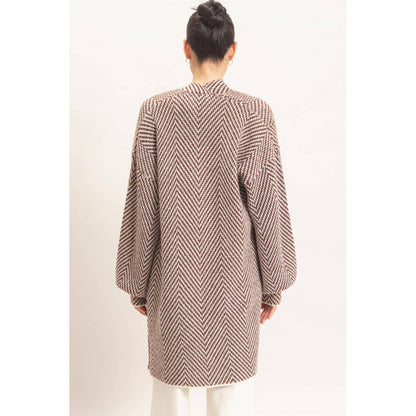 Herringbone Pattern Open-Front Cardigan