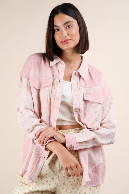 NJ90360-Mineral Washed Oversized Gauze Shacket Jacket