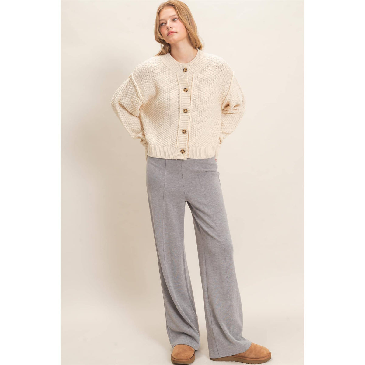 Textured Knit Button-Front Cardigan