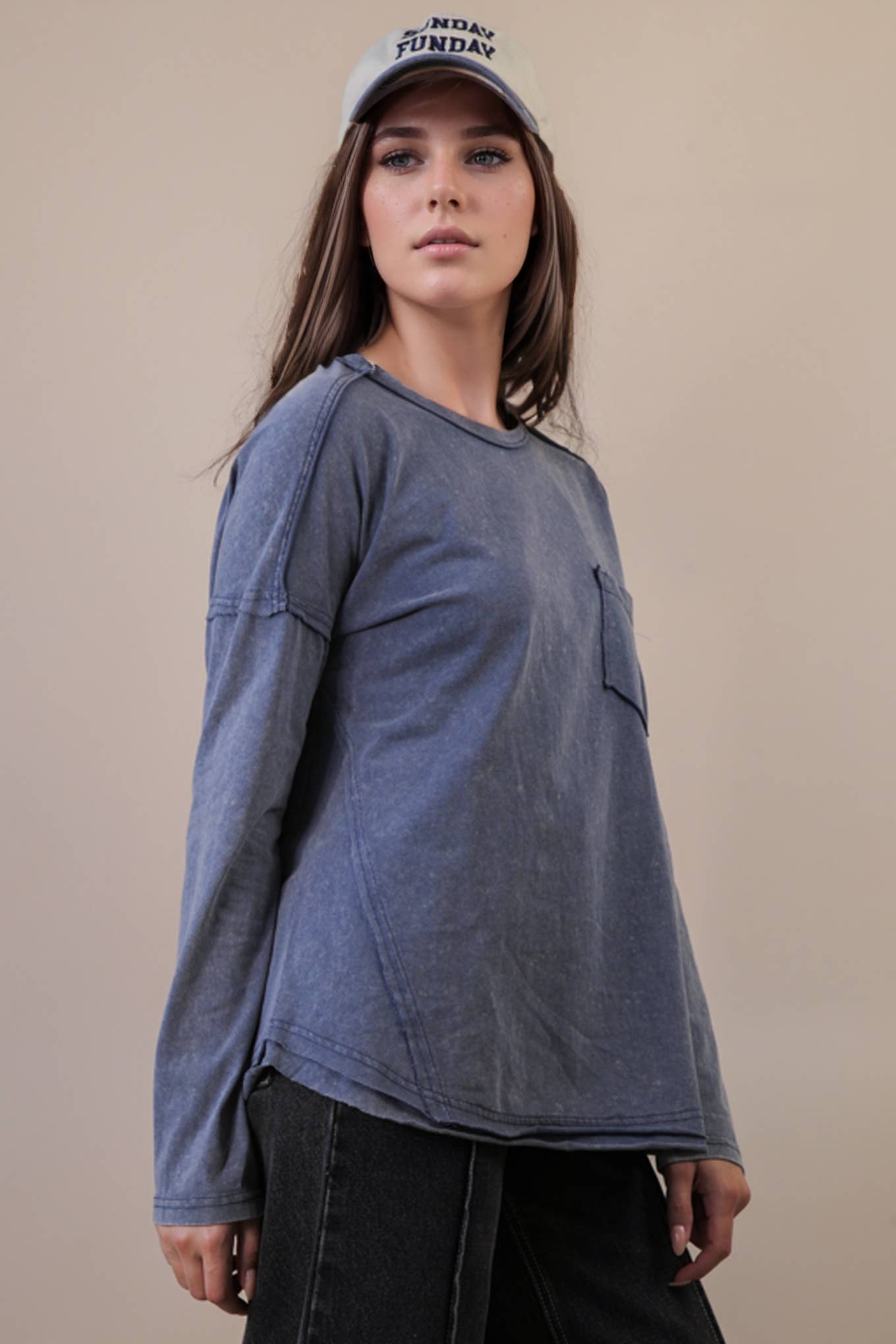 NT11817X-PLUS SIZE Mineral Washed Casual Knit Top
