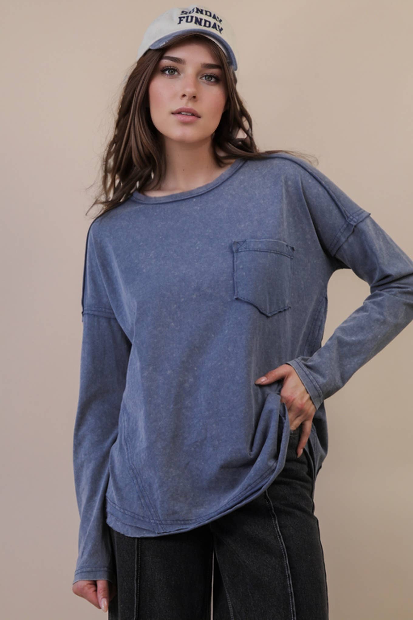 NT11817X-PLUS SIZE Mineral Washed Casual Knit Top