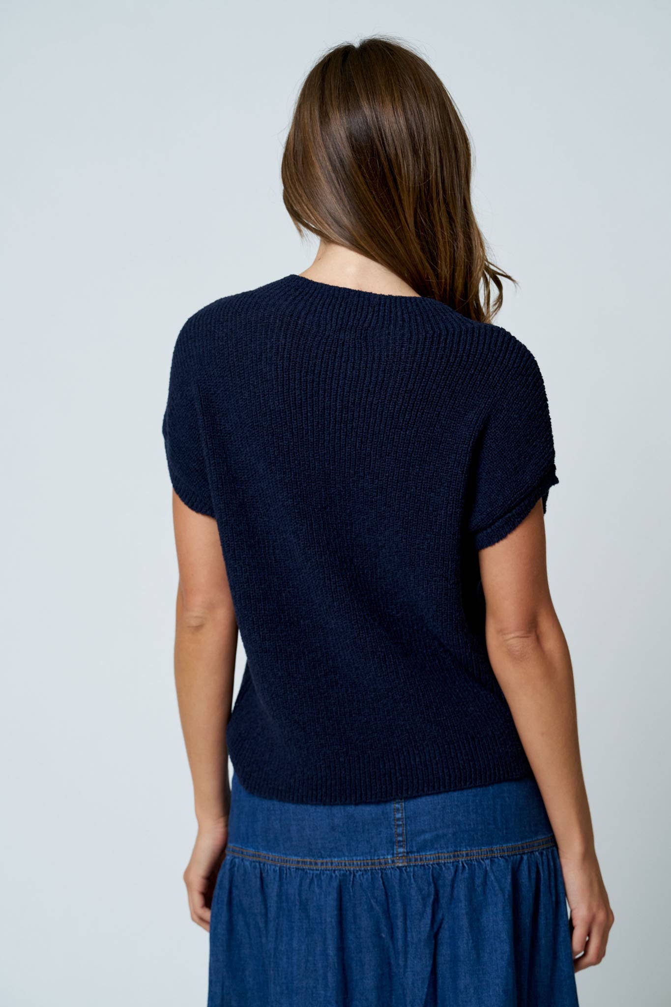 POCKET DETAIL DROP SHOULDER SHORT SLEEVE SWEATER