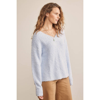 COZY RELAXED FIT V-NECK TEDDY BEAR SWEATER