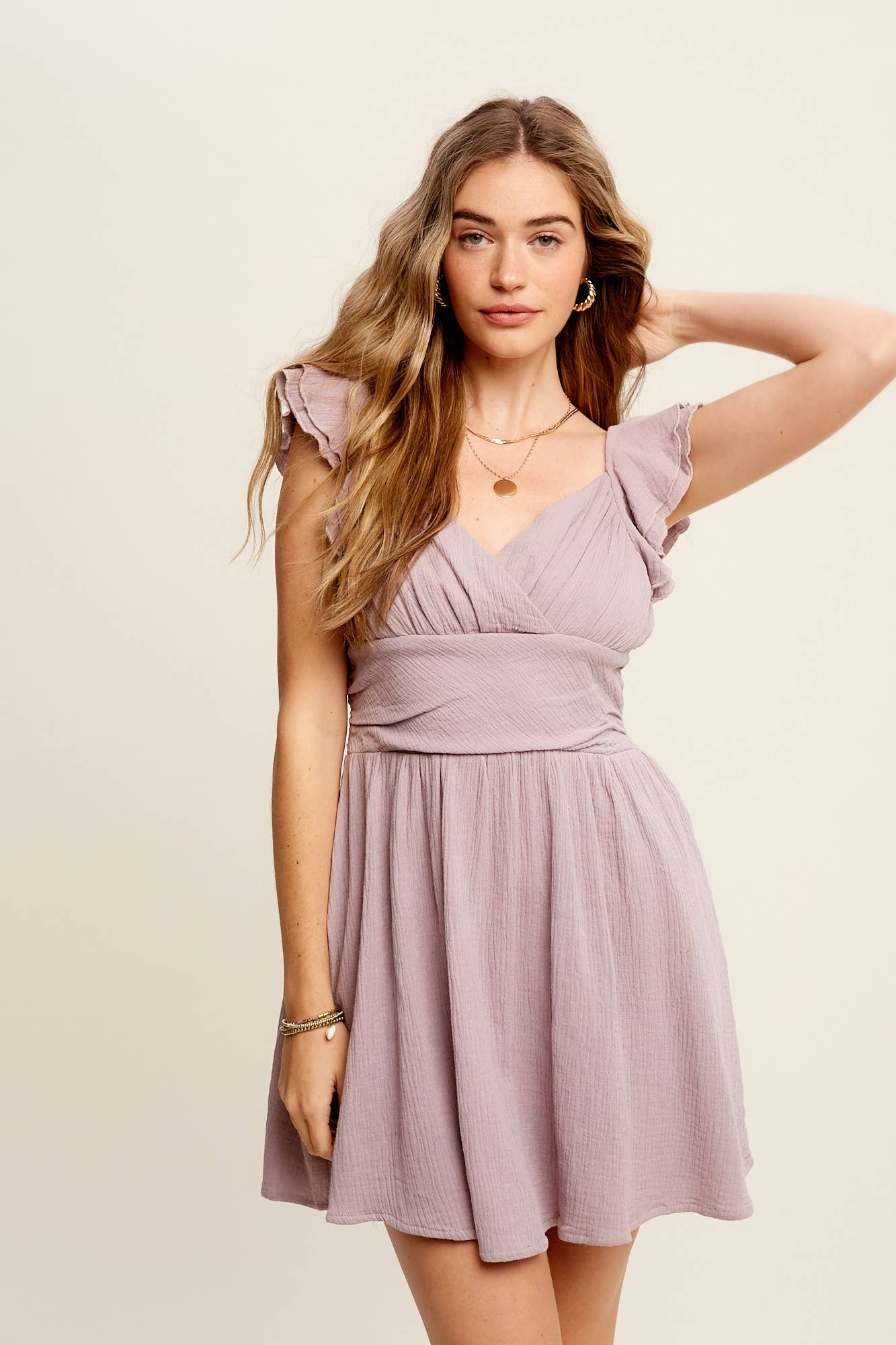 Flutter Sleeve Surplice Mini Dress LD1017