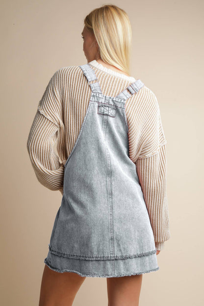 ND31791-Washed Denim Overall Mini Dress