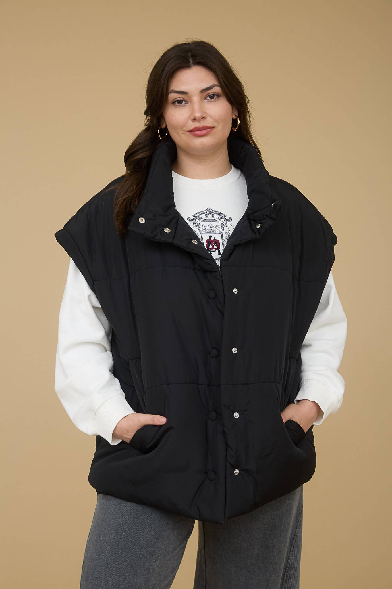 PLUS OVERSIZED SNAP BUTTON PUFFER VEST