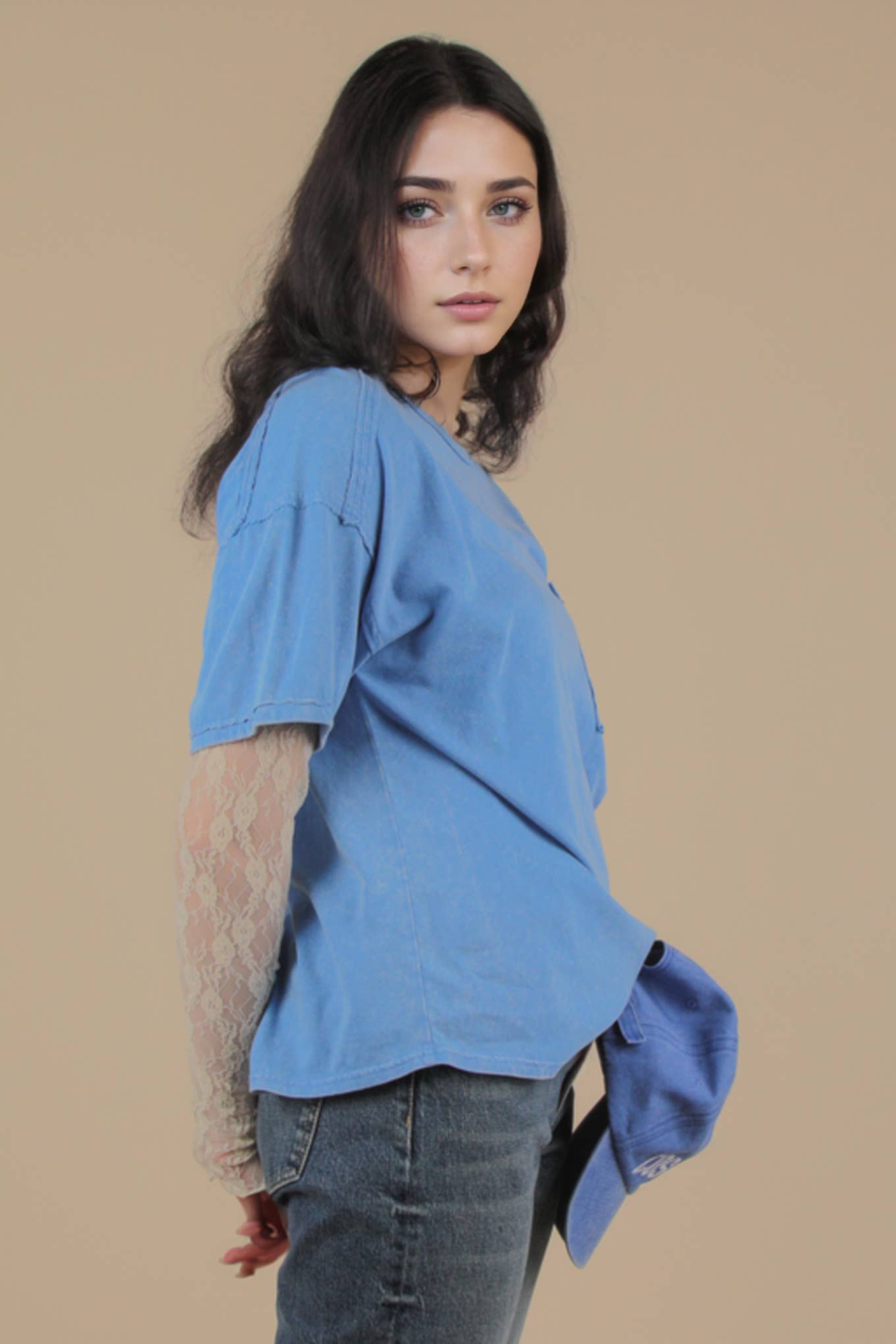 Mineral Washed Knit Top with Pocket white