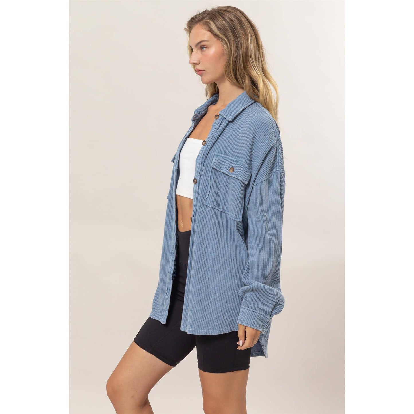 Waffle Oversized Button Up Shacket