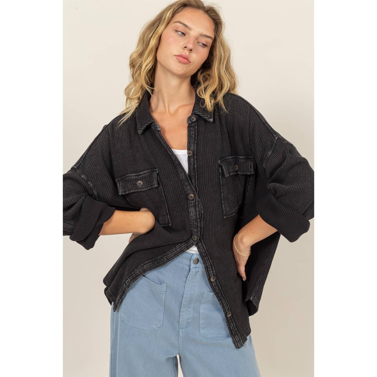 Waffle Oversized Button Up Shacket