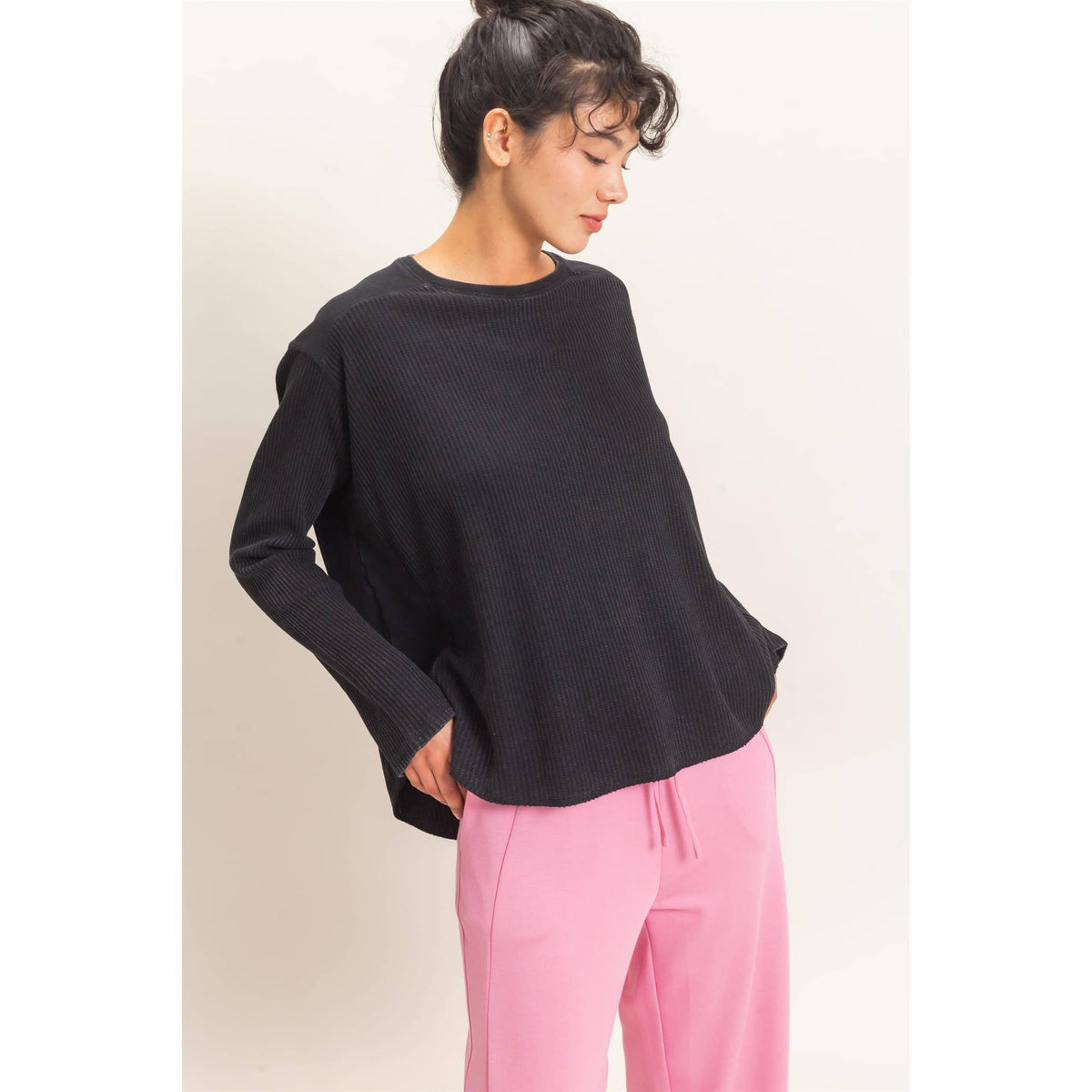 Oversized Mineral Washed Waffle Knit Top