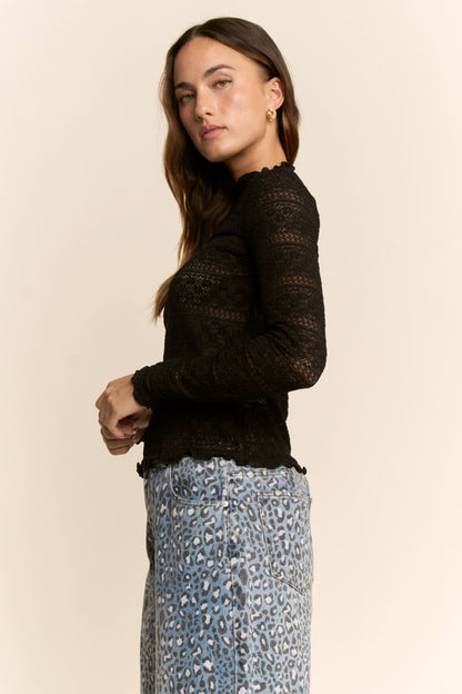 Striped Lace Mock Neck Top