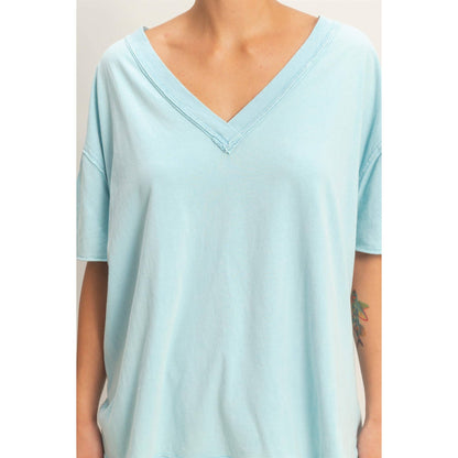 Washed V-Neck Oversized Tee