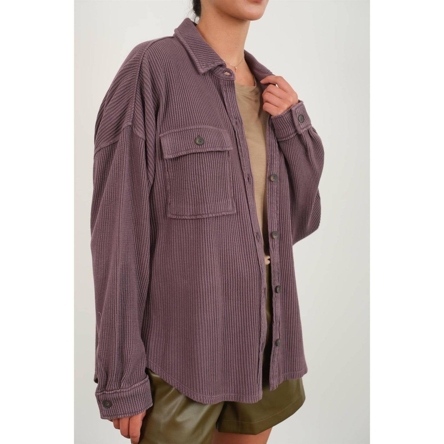 Waffle Oversized Button Up Shacket