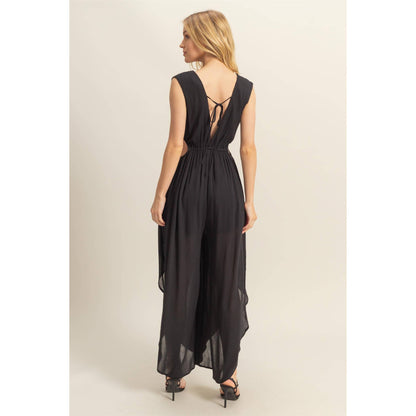 V-Neck Side Cutout Curved Hem Jumpsuit