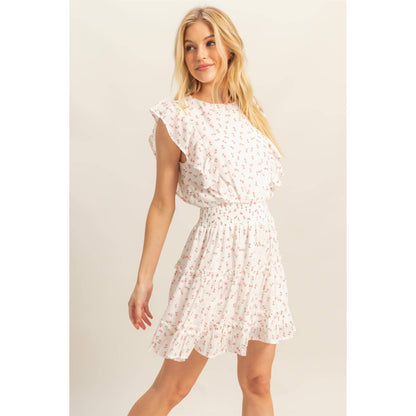 HF25E052-Ditsy Floral Print Ruffle Mini Dress