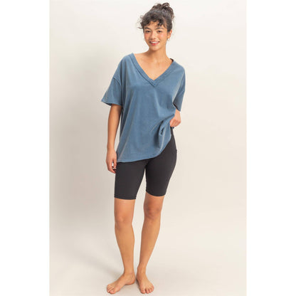 Washed V-Neck Oversized Tee